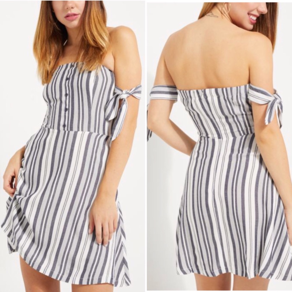 Stripes off shoulder skater dress